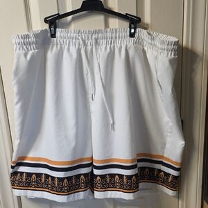 SHEIN White Athletic Shorts with Black and Gold Accents